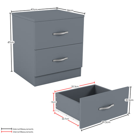 Riano 2 Drawer Bedside Chest Grey Bedroom Storage Unit
