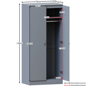 Riano 2 Door Wardrobe for Bedroom Storage - grey

