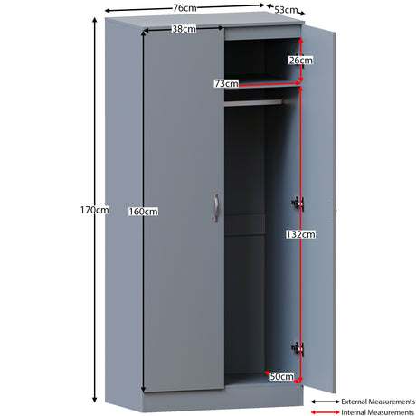 Riano 2 Door Wardrobe for Bedroom Storage - grey
