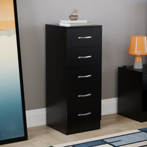 Riano 5 Drawer Narrow Chest Black Bedroom Storage Unit
