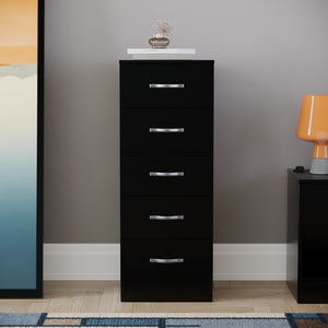 Riano 5 Drawer Narrow Chest Black Bedroom Storage Unit
