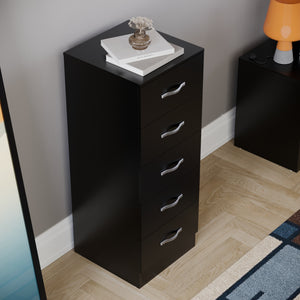 Riano 5 Drawer Narrow Chest Black Bedroom Storage Unit

