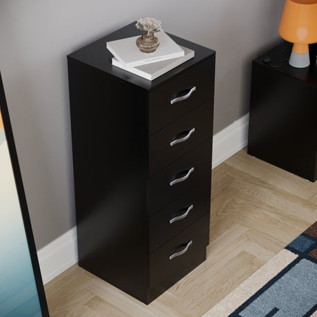 Riano 5 Drawer Narrow Chest Black Bedroom Storage Unit
