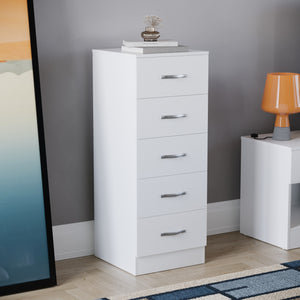 Riano 5 Drawer Narrow Chest White Bedroom Storage Unit
