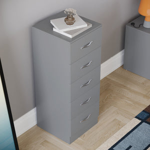 Riano 5 Drawer Narrow Chest Grey Bedroom Storage Unit

