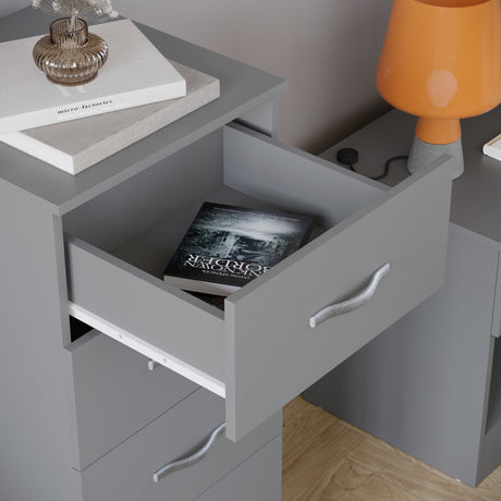 Riano 5 Drawer Narrow Chest Grey Bedroom Storage Unit
