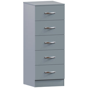 Riano 5 Drawer Narrow Chest Grey Bedroom Storage Unit
