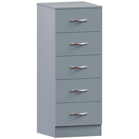 Riano 5 Drawer Narrow Chest Grey Bedroom Storage Unit
