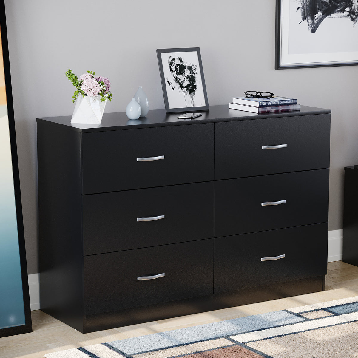 Riano 6 Drawer Chest Black Bedroom Storage Unit
