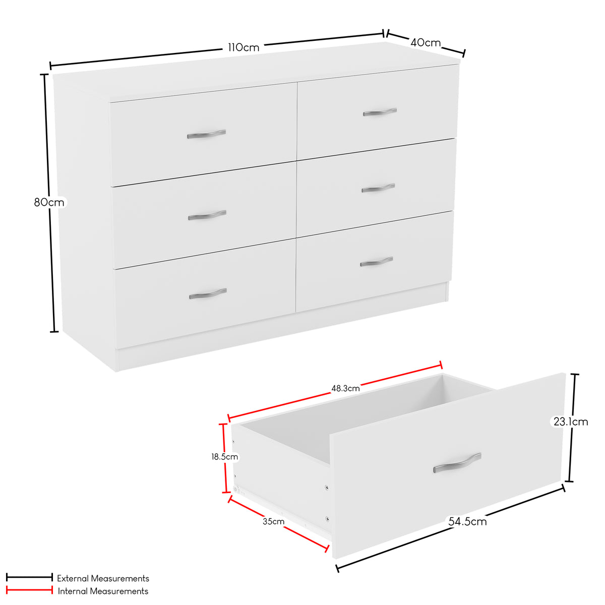 Riano 6 Drawer Chest White Bedroom Storage Unit
