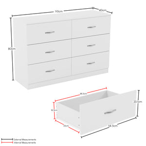 Riano 6 Drawer Chest White Bedroom Storage Unit
