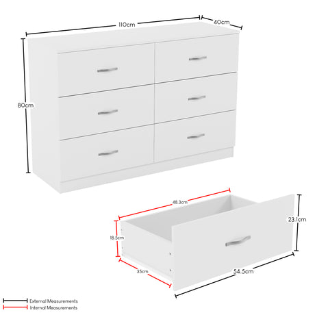 Riano 6 Drawer Chest White Bedroom Storage Unit
