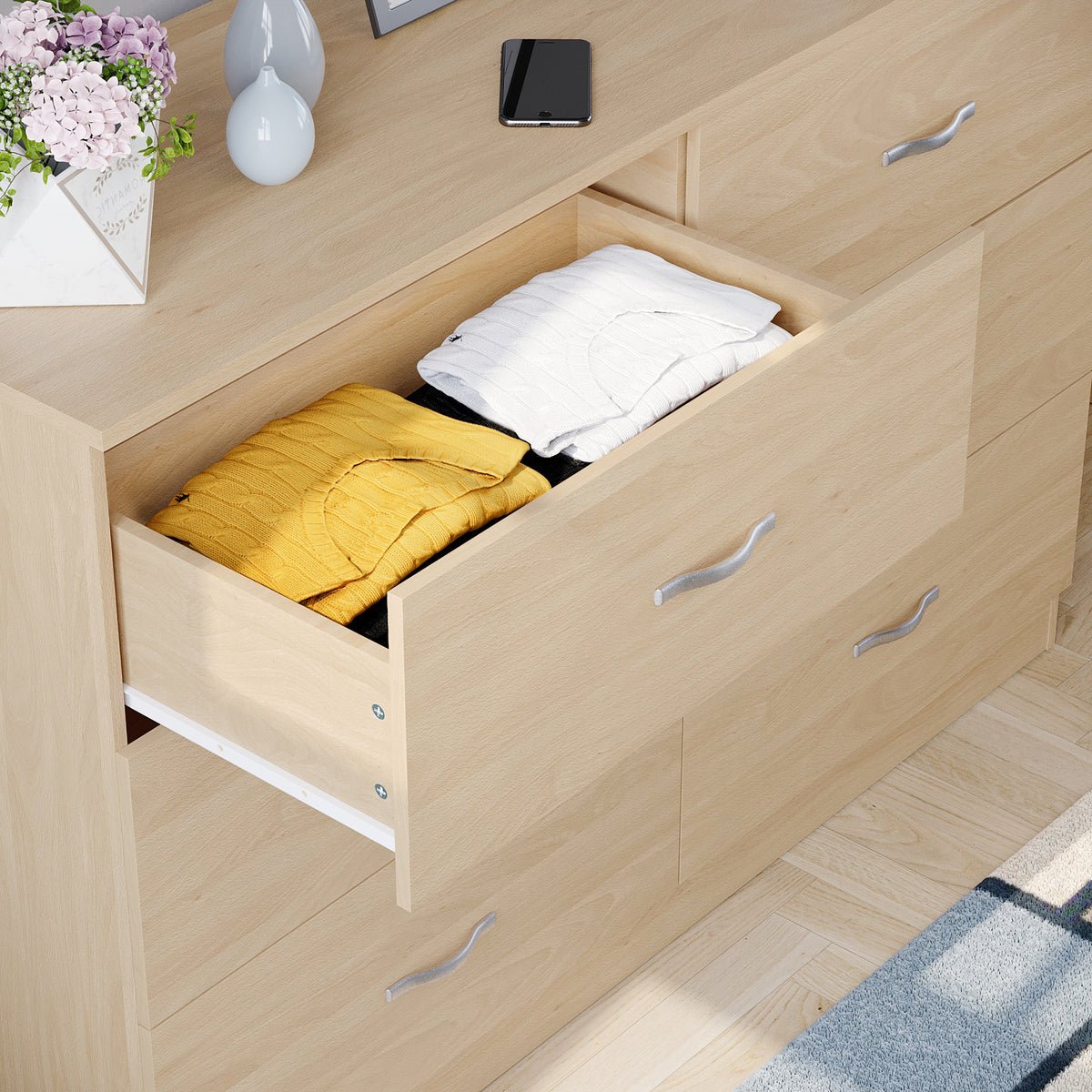 Riano 6 Drawer Chest Pine Bedroom Storage Unit
