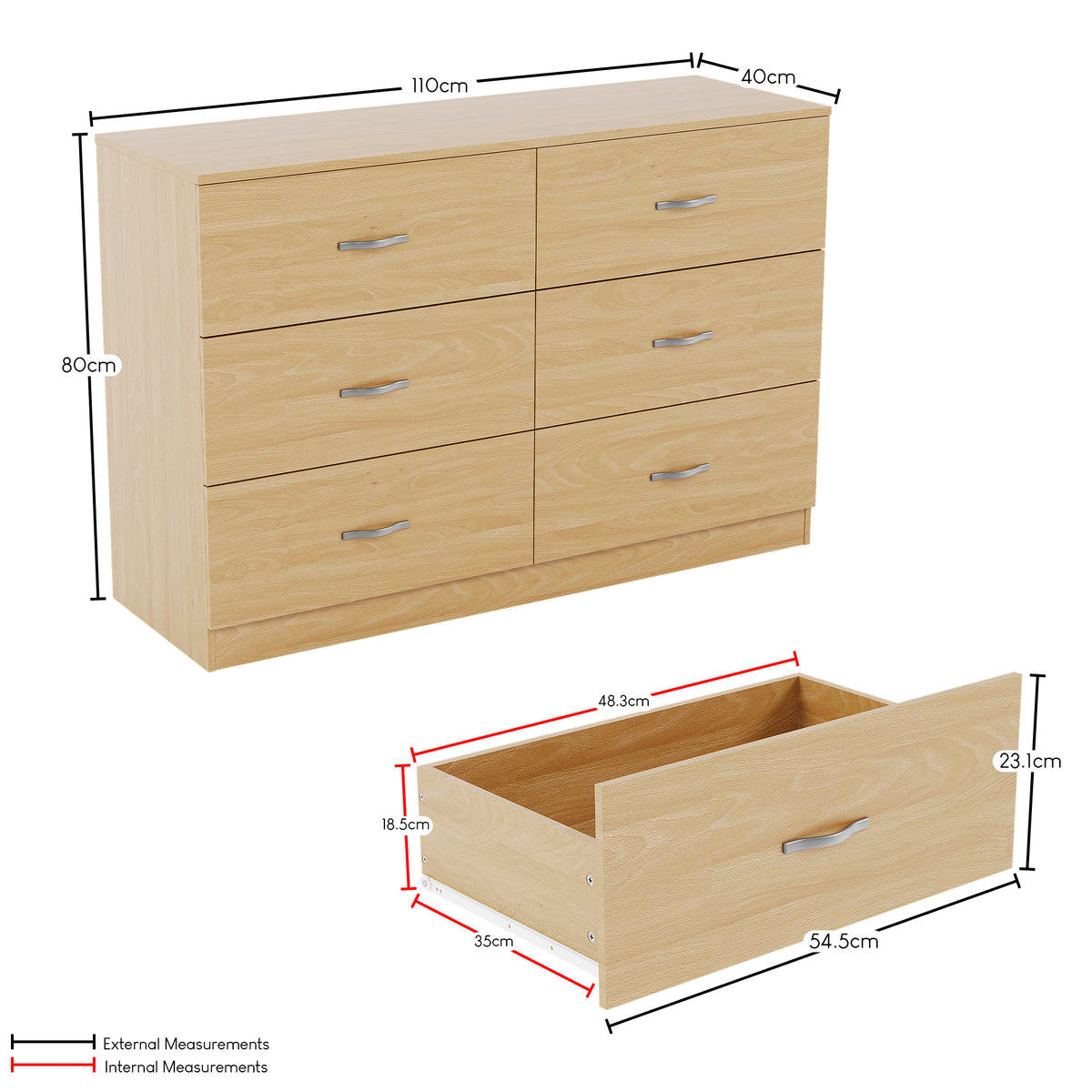 Riano 6 Drawer Chest Pine Bedroom Storage Unit
