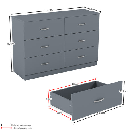 Riano 6 Drawer Chest Grey Bedroom Storage Unit
