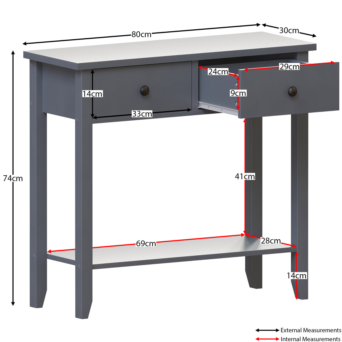 Windsor 2-Drawer Console Table - Grey