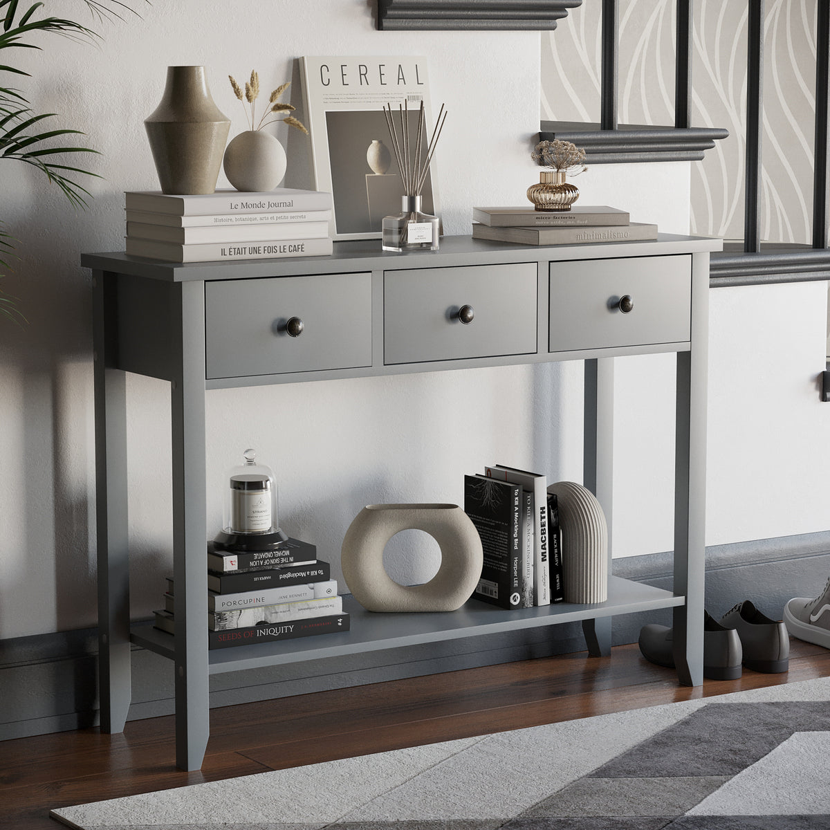 Windsor 3-Drawer Console Table - Grey