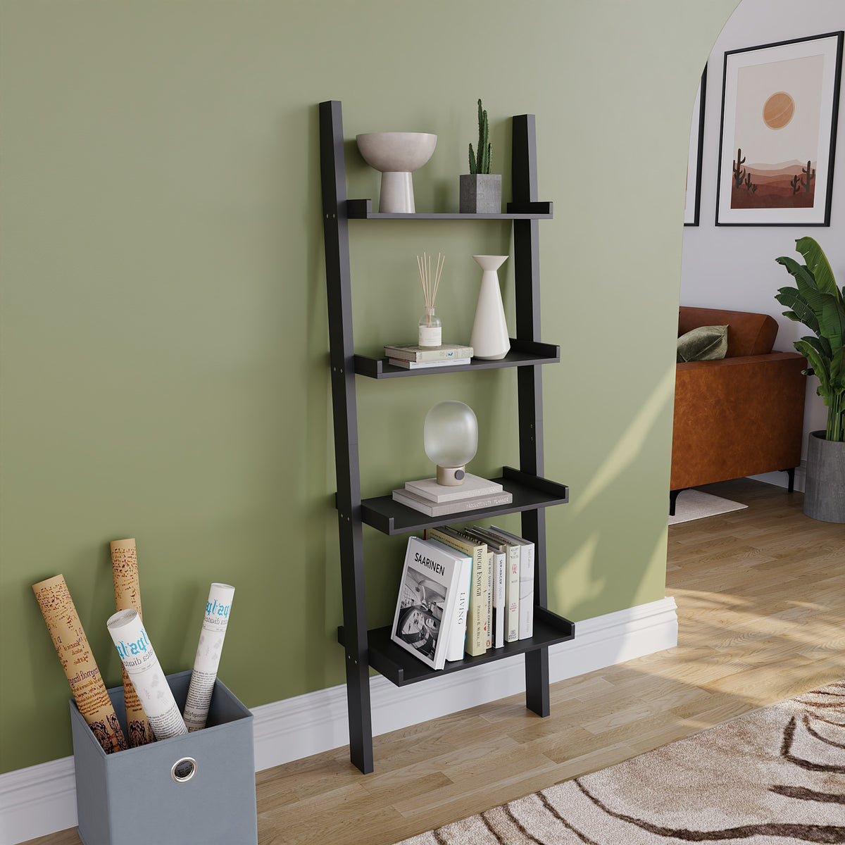 York 4-Tier Ladder Bookcase - Black