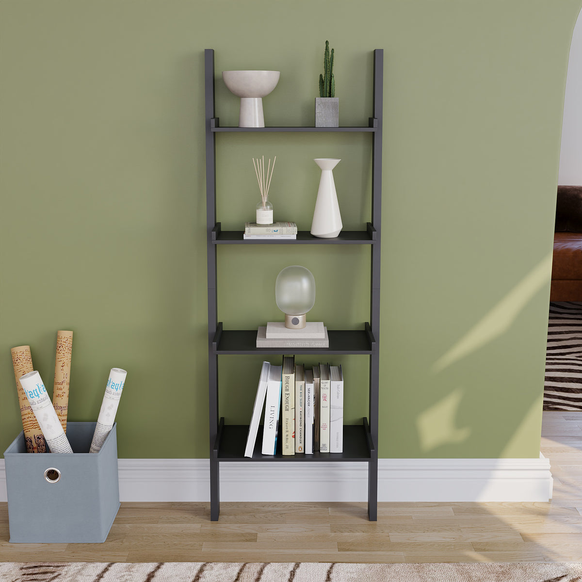 York 4-Tier Ladder Bookcase - Black