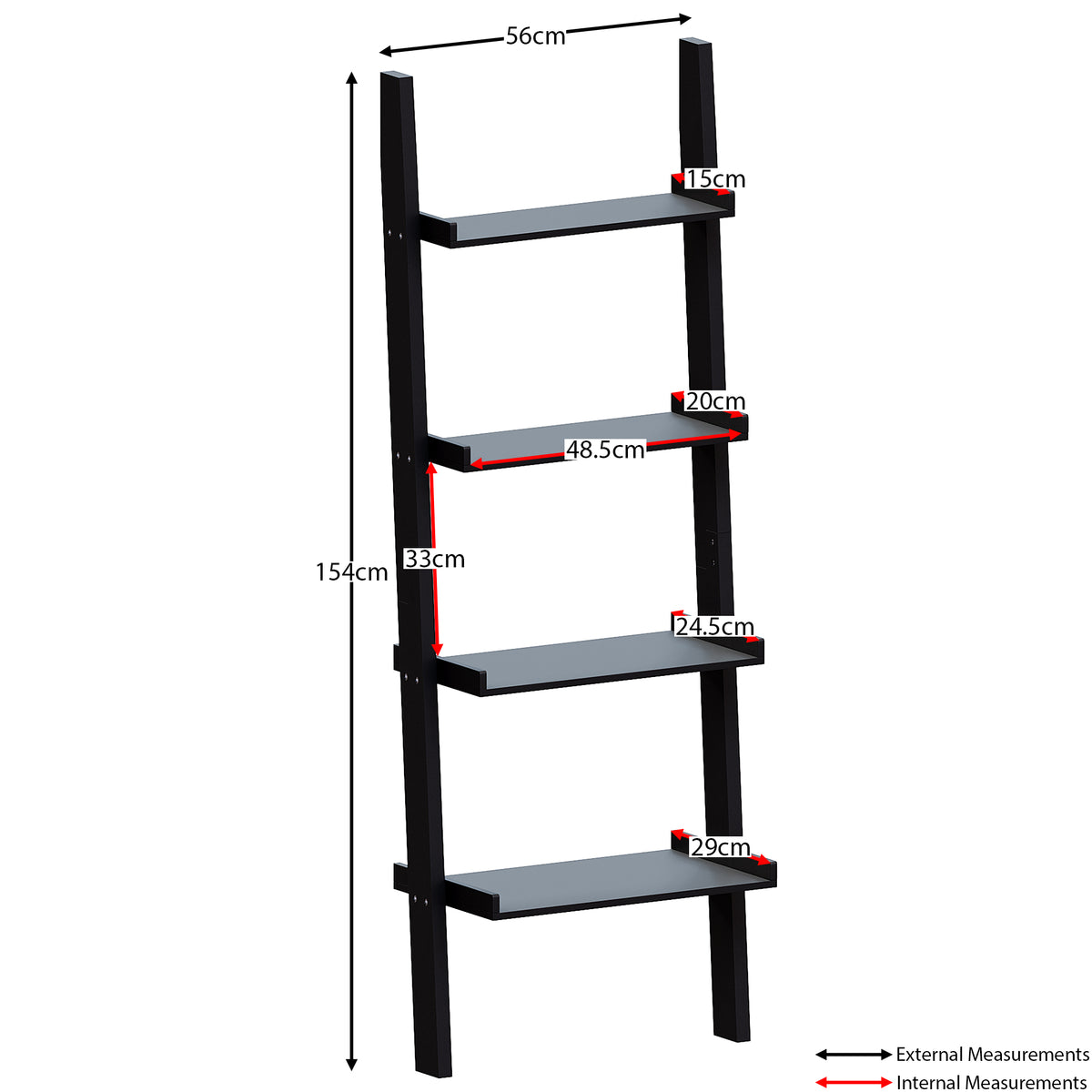 York 4-Tier Ladder Bookcase - Black