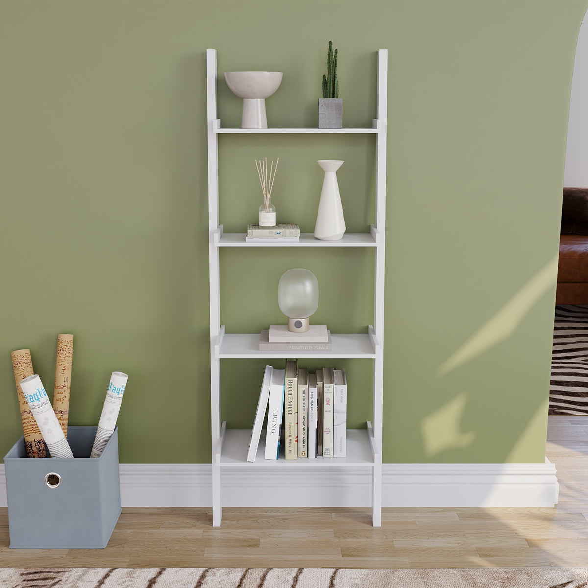 York 4-Tier Ladder Bookcase - White