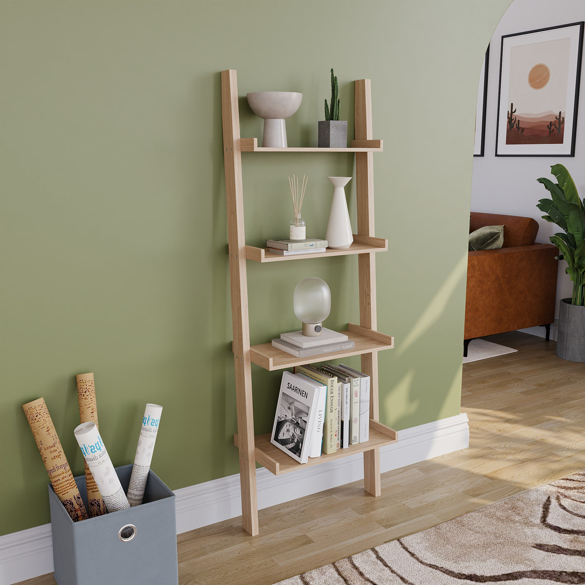 York 4-Tier Ladder Bookcase - Pine