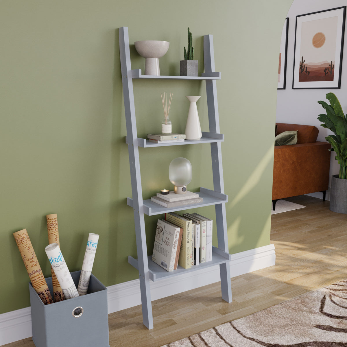 York 4-Tier Ladder Bookcase - Grey