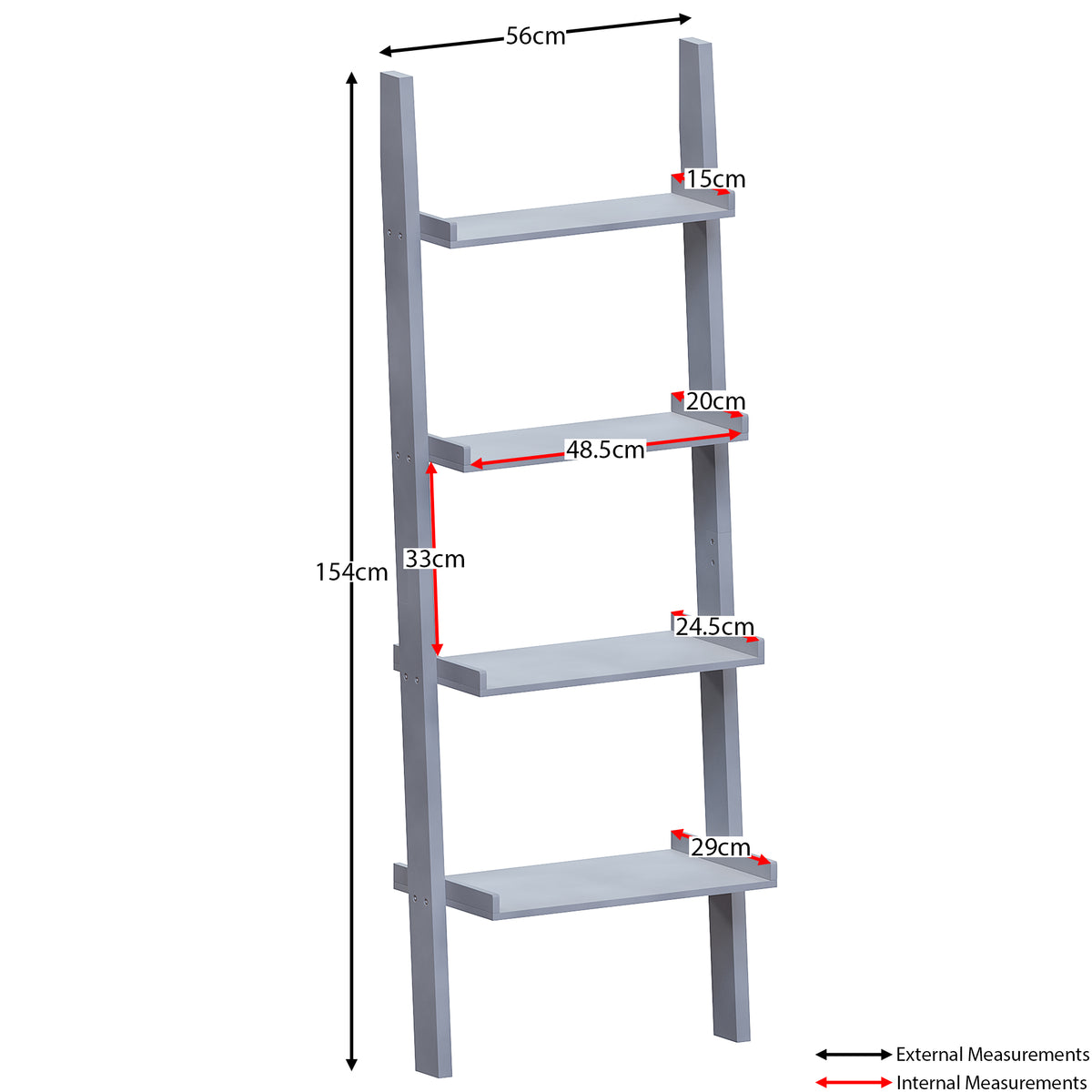 York 4-Tier Ladder Bookcase - Grey