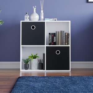 Vida Designs Durham 2x2 Cube Storage Unit, White & Cube Storage Basket, Set of 2, Black
