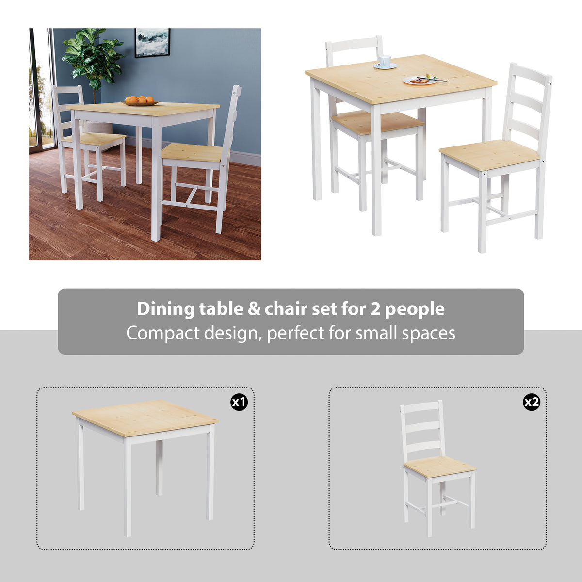 Yorkshire 2-Seater Dining Set - White & Pine