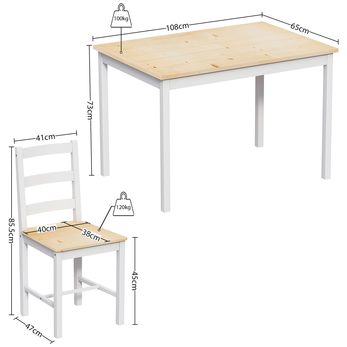 Yorkshire 4-Seater Dining Set - White & Pine