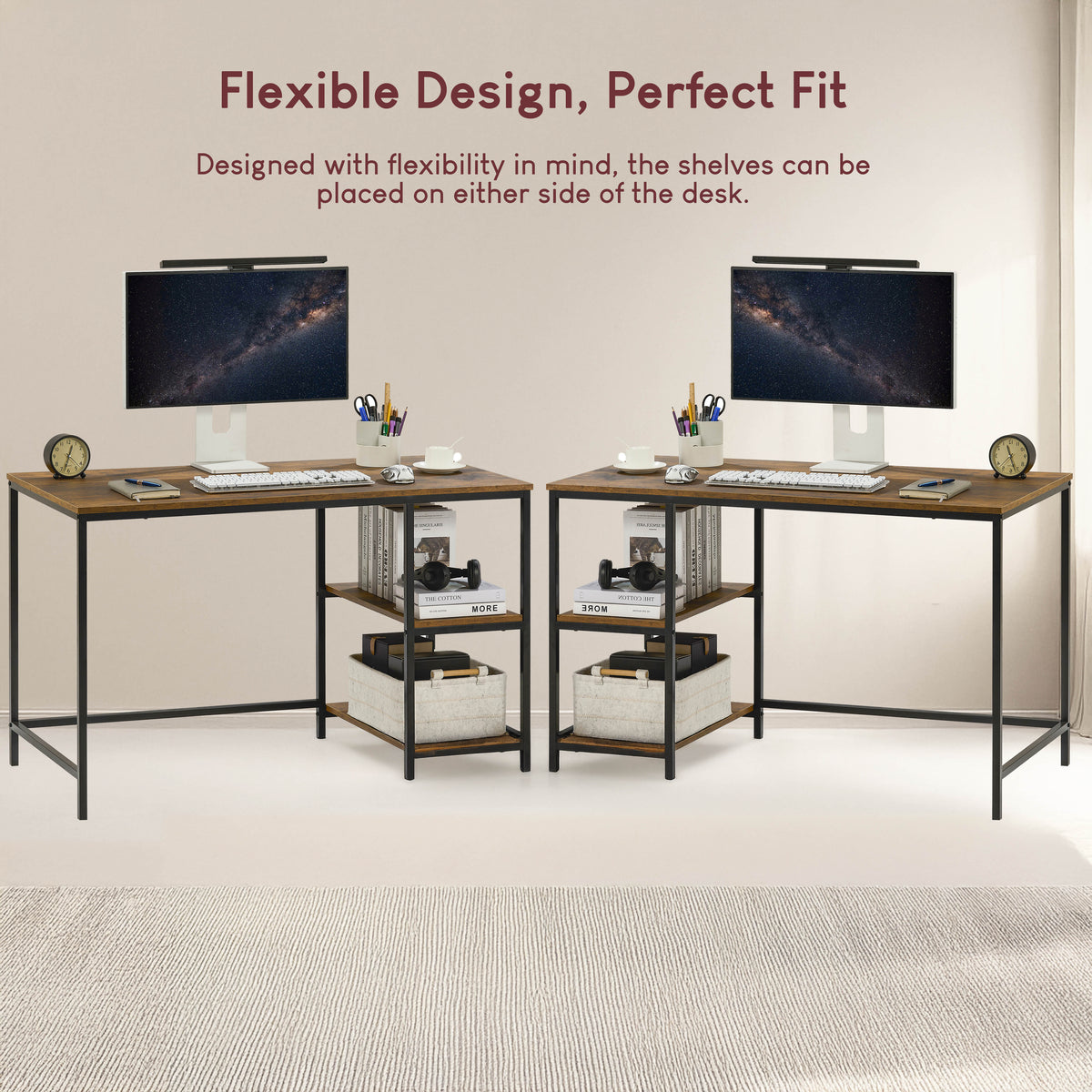 Brooklyn Desk with 2 Shelves - Dark Wood