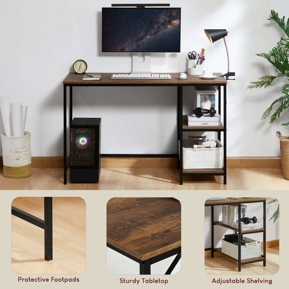 Brooklyn Desk with 2 Shelves - Dark Wood