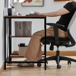 Brooklyn Desk with 2 Shelves - Dark Wood