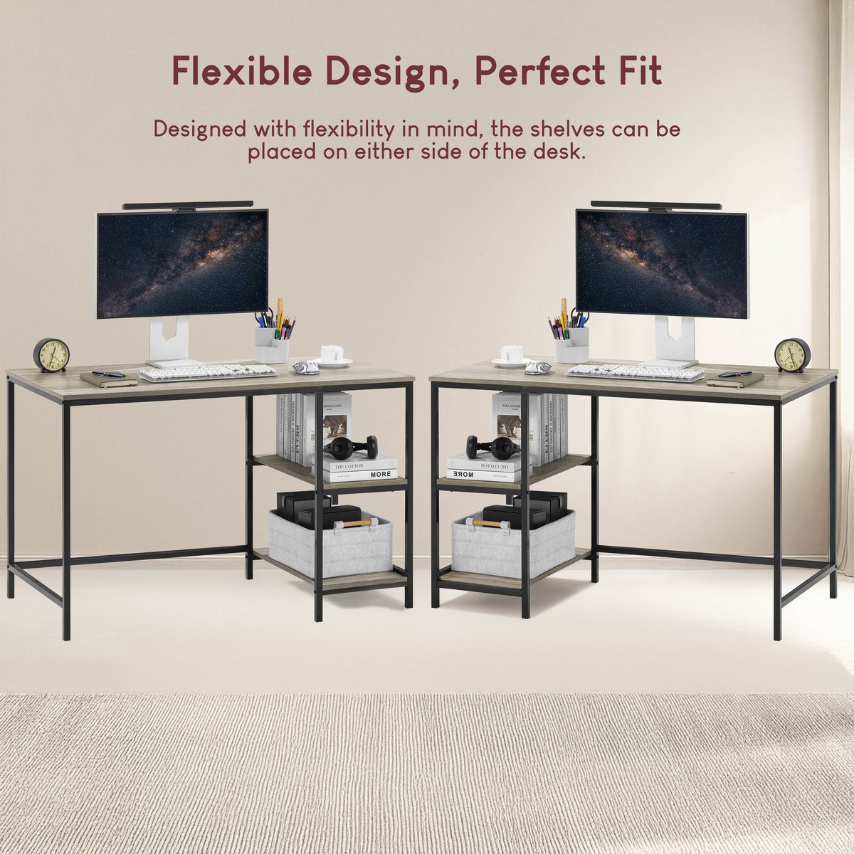 Brooklyn Desk with 2 Shelves - Grey