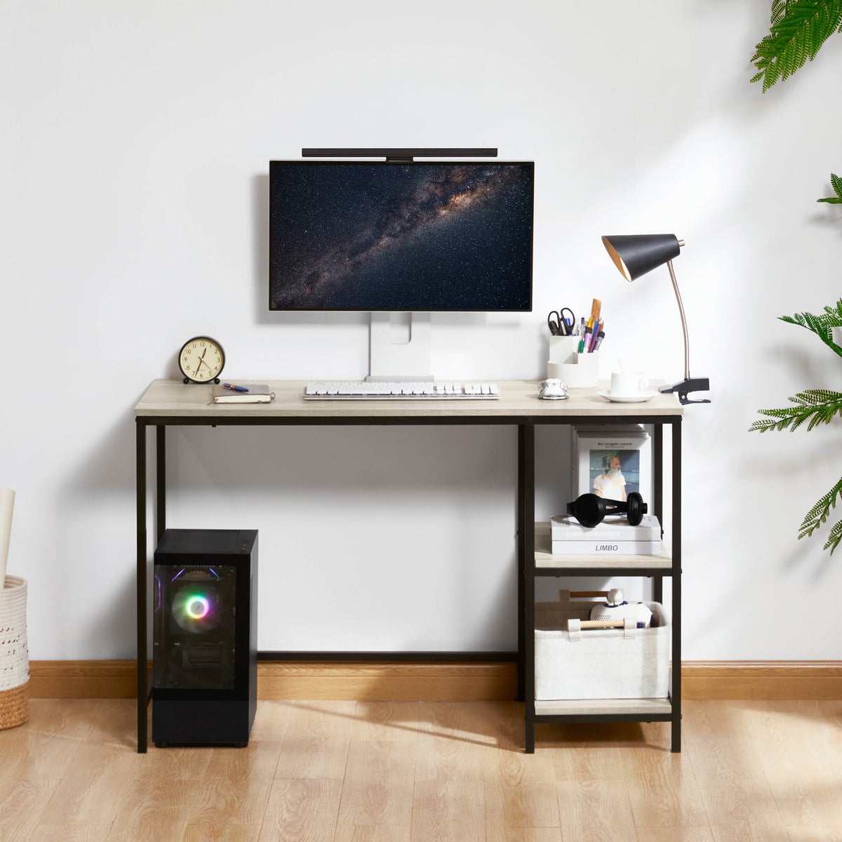 Brooklyn Desk with 2 Shelves - Grey