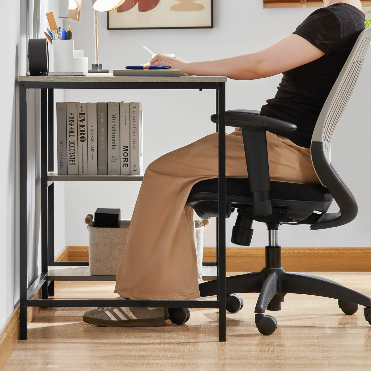 Brooklyn Desk with 2 Shelves - Grey