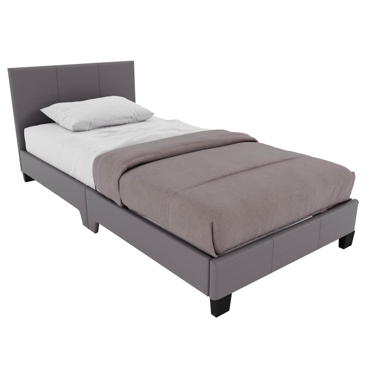Lisbon Single Faux Leather Bed, Grey UKFR
