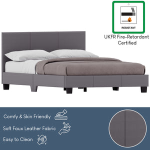 Lisbon Small Double Faux Leather Bed, Grey UKFR