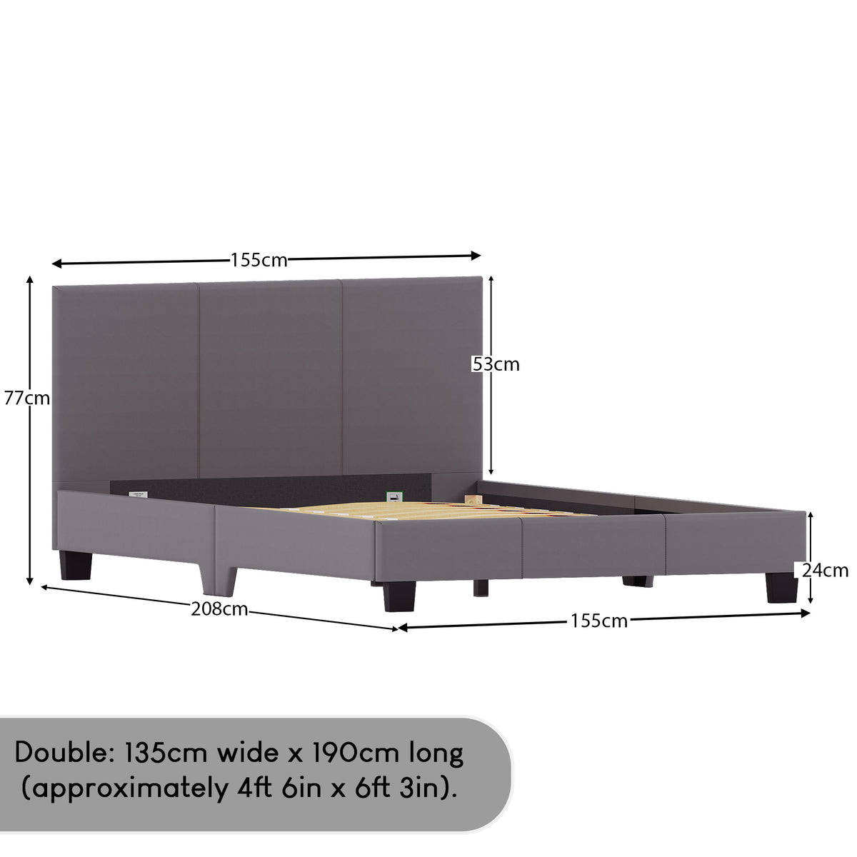 Lisbon Double Faux Leather Bed, Grey UKFR