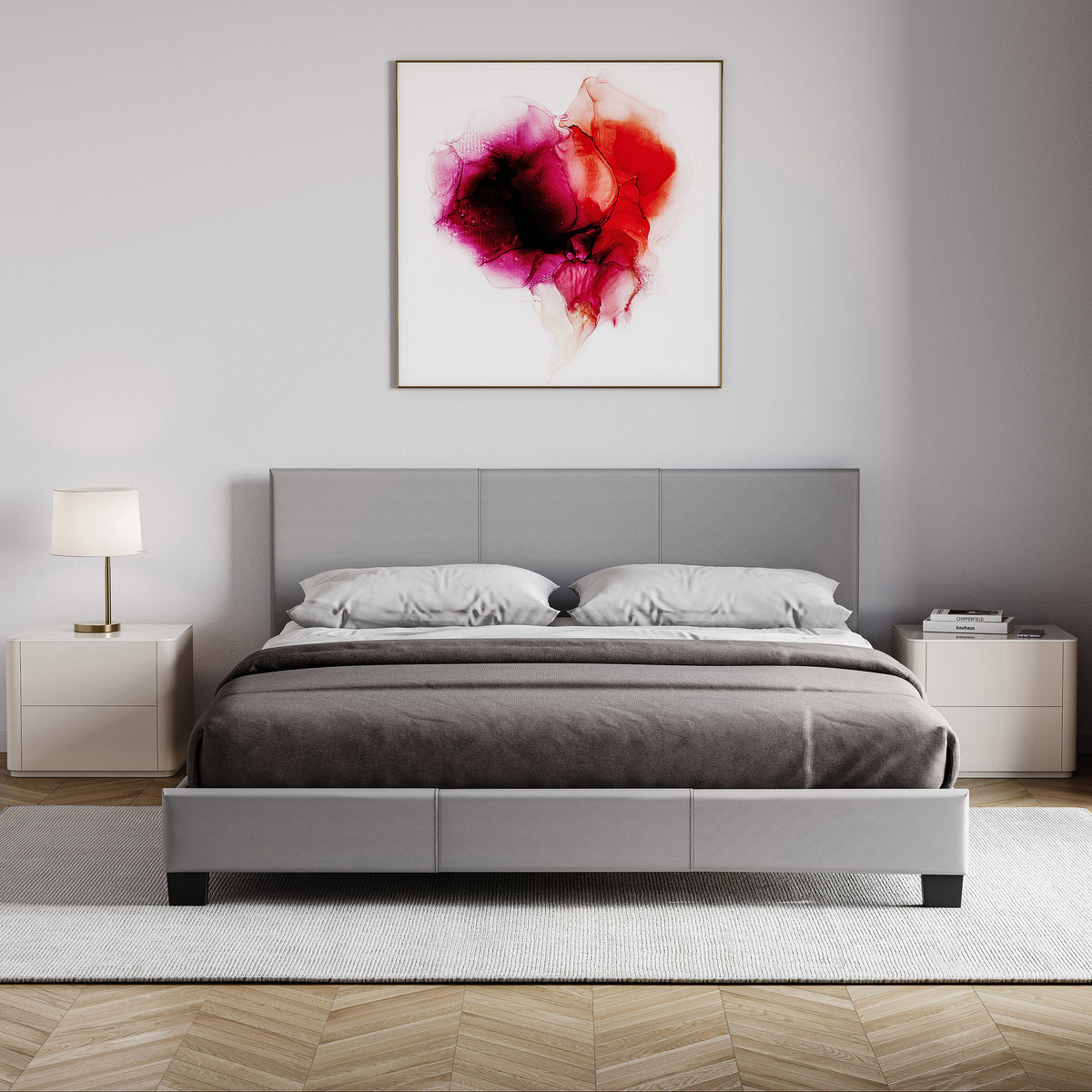 Lisbon King Size Faux Leather Bed, Grey UKFR