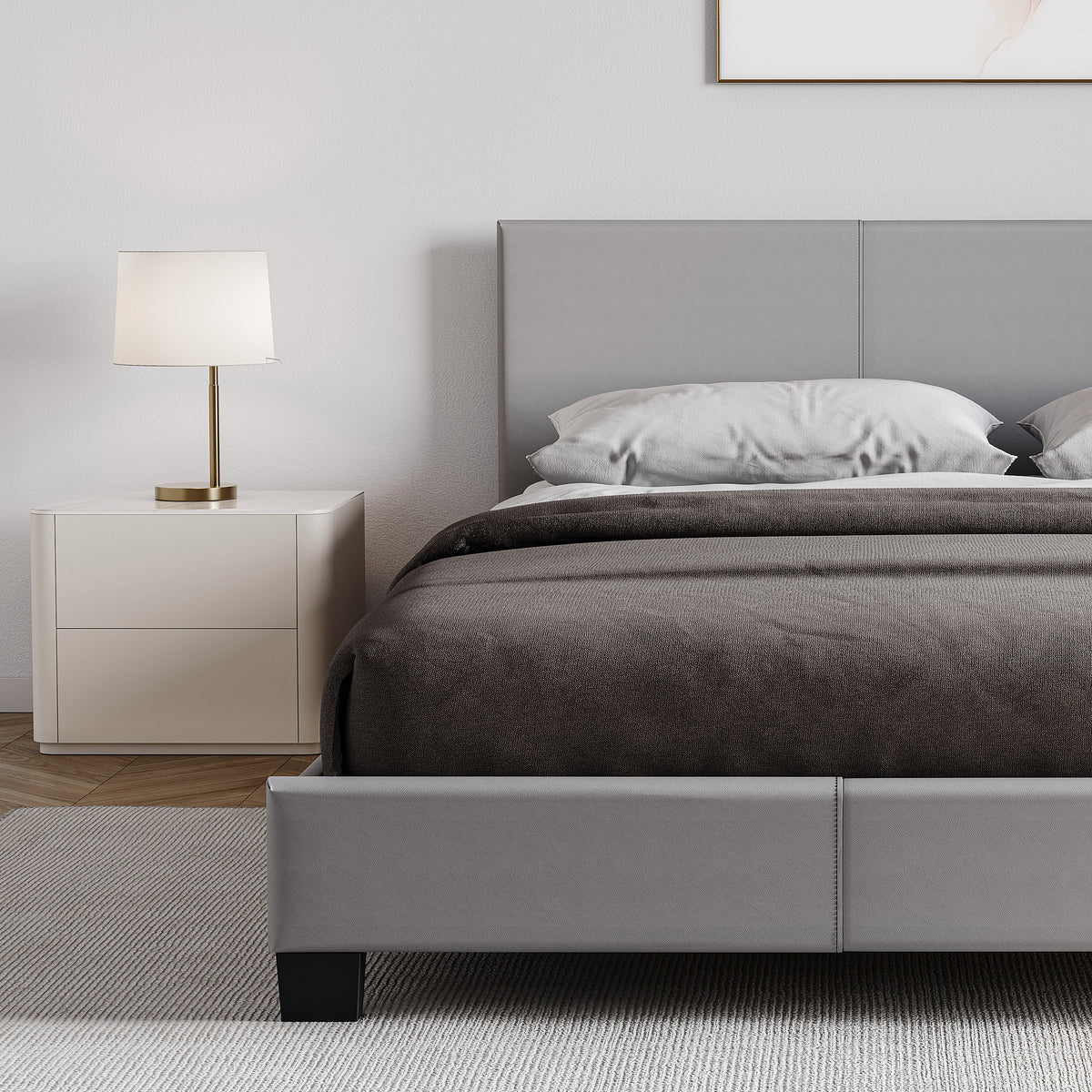 Lisbon King Size Faux Leather Bed, Grey UKFR