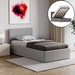 Lisbon Single Ottoman Faux Leather Bed, Grey UKFR