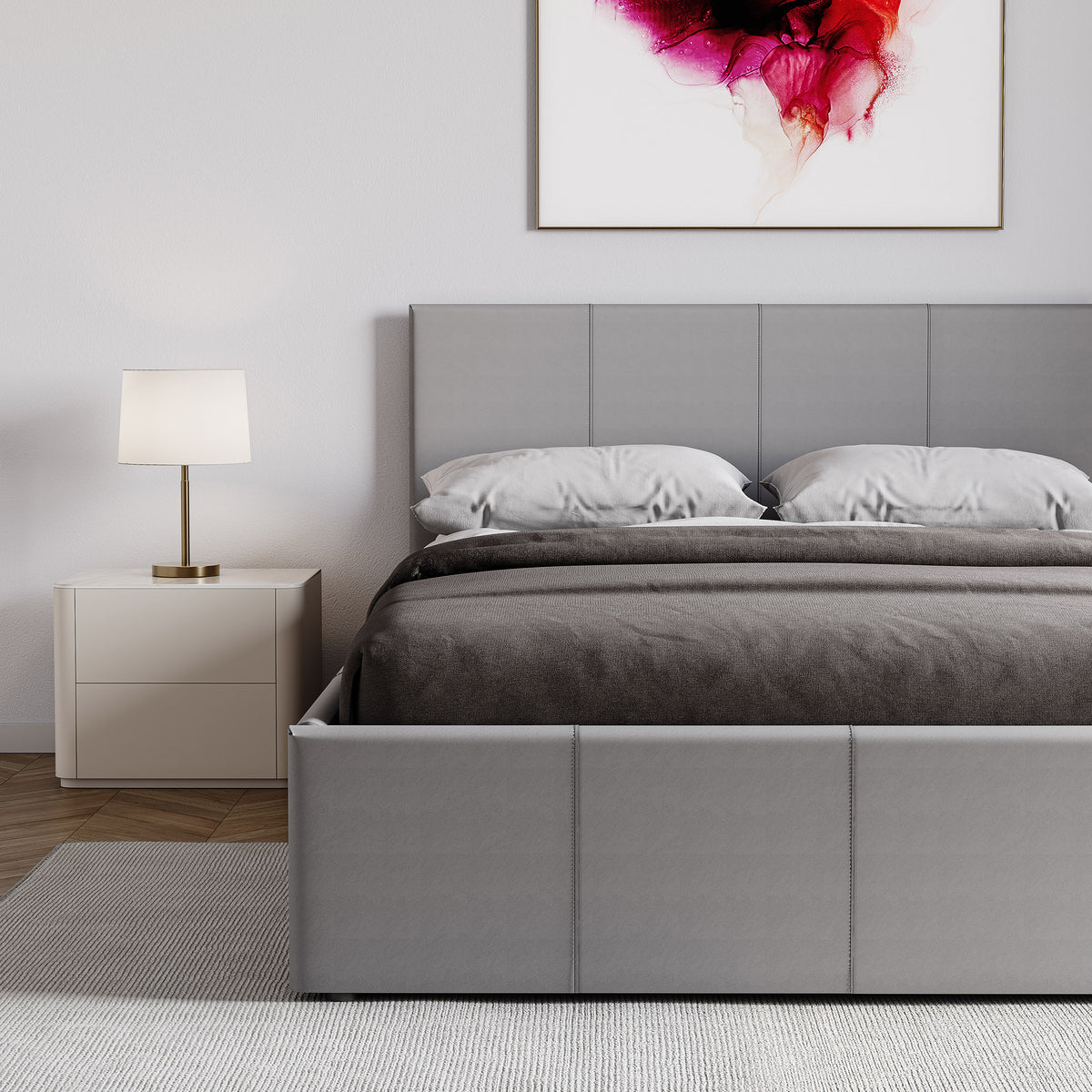Lisbon Small Double Ottoman Faux Leather Bed, Grey UKFR