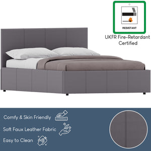 Lisbon Double Ottoman Faux Leather Bed, Grey UKFR