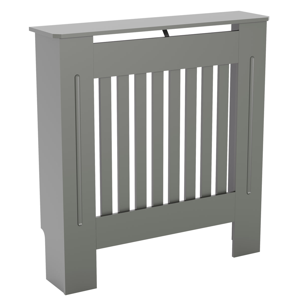 Small Olive Grey Chelsea radiator cover with decorative slatted front.
