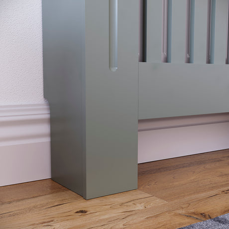 Small Olive Grey Chelsea radiator cover with decorative slatted front.
