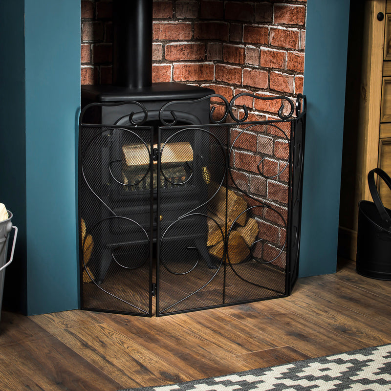 Tapton 3-Panel Fire Guard - Black