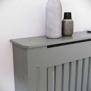 Medium Olive Grey Chelsea radiator cover with decorative slatted front