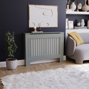 Medium Olive Grey Chelsea radiator cover with decorative slatted front
